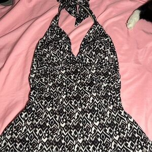 brown/black & white halter tankini